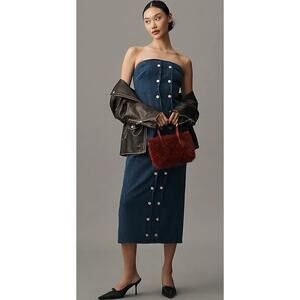 Anthropologie MARE MARE Strapless Button-Down Denim Dress Blue Cotton Sz Small